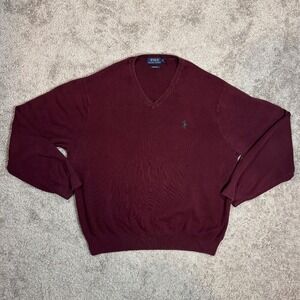 Polo Ralph Lauren Pima Cotton V-Neck Sweater Pullover Burgundy Men's Sz XXL‎